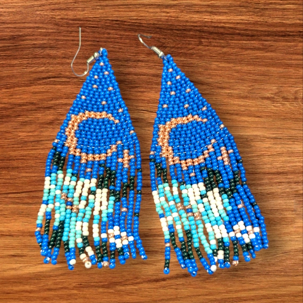 Moon Stars Flower Beaded Earrings